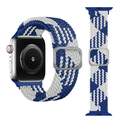 Buckle Braided Elastic Strap Watch Band For Apple Watch Series 9&8&7 41mm / SE 3&SE 2&6&SE&5&4 40mm / 3&2&1 38mm(Blue White) by buy2fix