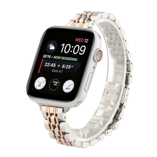 Small Waist Seven Beads Stainless Steel Strap Watch Band For Apple Watch Ultra 49mm&Watch Ultra 2 49mm / Series 9&8&7 45mm / SE 3&SE 2&6&SE&5&4 44mm / 3&2&1 42mm(Between Rose Gold) by buy2fix