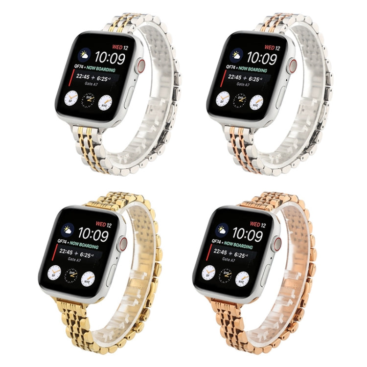 Small Waist Seven Beads Stainless Steel Strap Watch Band For Apple Watch Ultra 49mm&Watch Ultra 2 49mm / Series 9&8&7 45mm / SE 3&SE 2&6&SE&5&4 44mm / 3&2&1 42mm(Between Rose Gold) by buy2fix