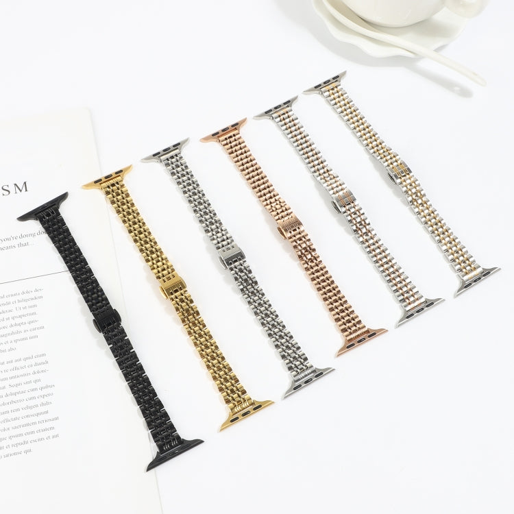 Small Waist Seven Beads Stainless Steel Strap Watch Band For Apple Watch Series 7 41mm / 6 & SE & 5 & 4 40mm / 3 & 2 & 1 38mm(Between Gold) by buy2fix