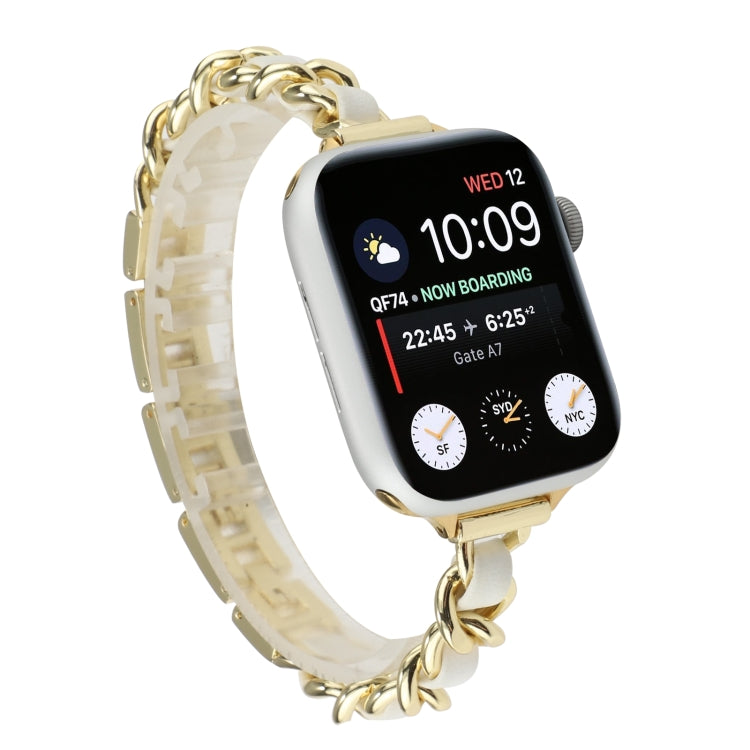 Small Waist Stainless Steel Strap Watch Band For Apple Watch Series 7 45mm / 6 & SE & 5 & 4 44mm / 3 & 2 & 1 42mm(Gold White) by buy2fix