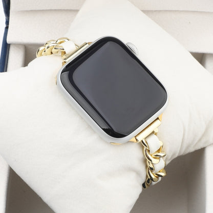 Small Waist Stainless Steel Strap Watch Band For Apple Watch Series 7 45mm / 6 & SE & 5 & 4 44mm / 3 & 2 & 1 42mm(Gold White) by buy2fix