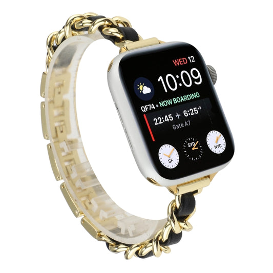 Small Waist Stainless Steel Strap Watch Band For Apple Watch Ultra 49mm&Watch Ultra 2 49mm / Series 9&8&7 45mm / SE 3&SE 2&6&SE&5&4 44mm / 3&2&1 42mm(Gold Black) by buy2fix