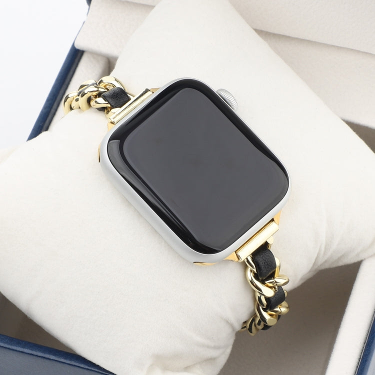 Small Waist Stainless Steel Strap Watch Band For Apple Watch Ultra 49mm&Watch Ultra 2 49mm / Series 9&8&7 45mm / SE 3&SE 2&6&SE&5&4 44mm / 3&2&1 42mm(Gold Black) by buy2fix