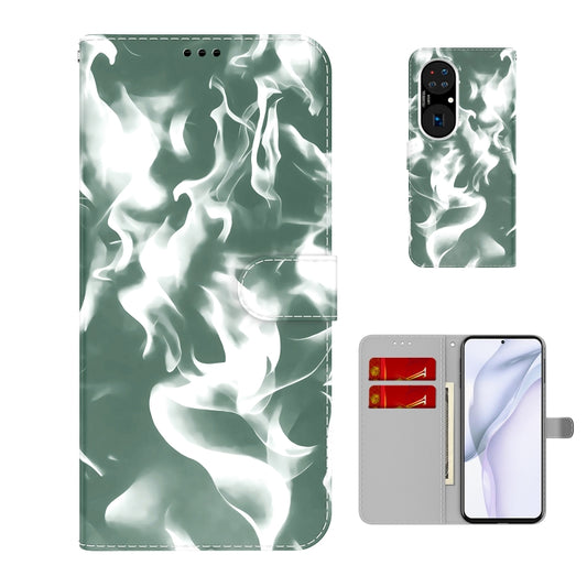 For Huawei P50 Pro Cloud Fog Pattern Horizontal Flip Leather Case with Holder & Card Slot & Wallet(Dark Green) - Huawei Cases by buy2fix | Online Shopping UK | buy2fix