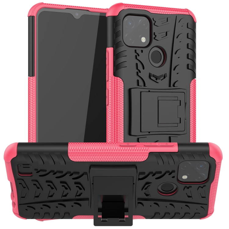 For OPPO Realme C21 / C20 Tire Texture Shockproof TPU+PC Protective Case with Holder(Pink) - Realme Cases by buy2fix | Online Shopping UK | buy2fix