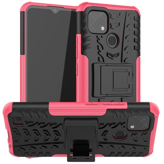 For OPPO Realme C21 / C20 Tire Texture Shockproof TPU+PC Protective Case with Holder(Pink) - Realme Cases by buy2fix | Online Shopping UK | buy2fix
