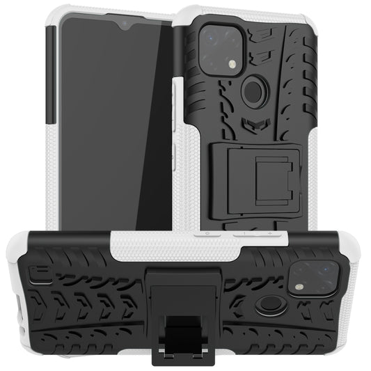 For OPPO Realme C21 / C20 Tire Texture Shockproof TPU+PC Protective Case with Holder(White) - Realme Cases by buy2fix | Online Shopping UK | buy2fix