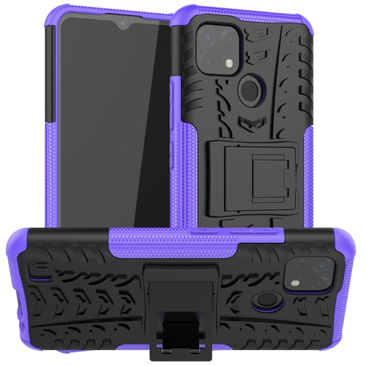 For OPPO Realme C21 / C20 Tire Texture Shockproof TPU+PC Protective Case with Holder(Purple) - Realme Cases by buy2fix | Online Shopping UK | buy2fix