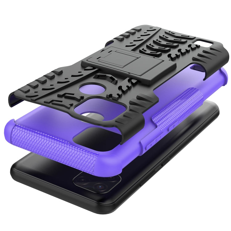 For OPPO Realme C21 / C20 Tire Texture Shockproof TPU+PC Protective Case with Holder(Purple) - Realme Cases by buy2fix | Online Shopping UK | buy2fix
