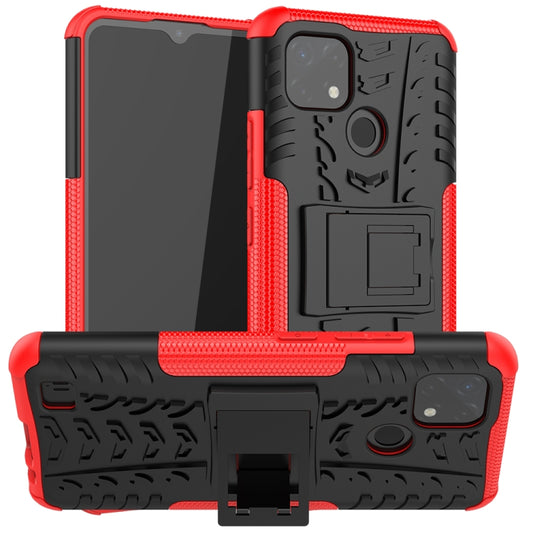 For OPPO Realme C21 / C20 Tire Texture Shockproof TPU+PC Protective Case with Holder(Red) - Realme Cases by buy2fix | Online Shopping UK | buy2fix