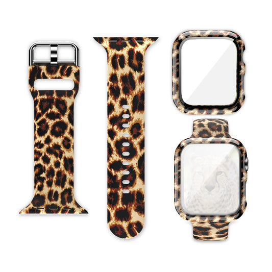 Silicone Printing Integrated Watch Case Watch Band For Apple Watch Series 6 / 5 / 4 / Watch SE 44mm(Black Leopard) by buy2fix
