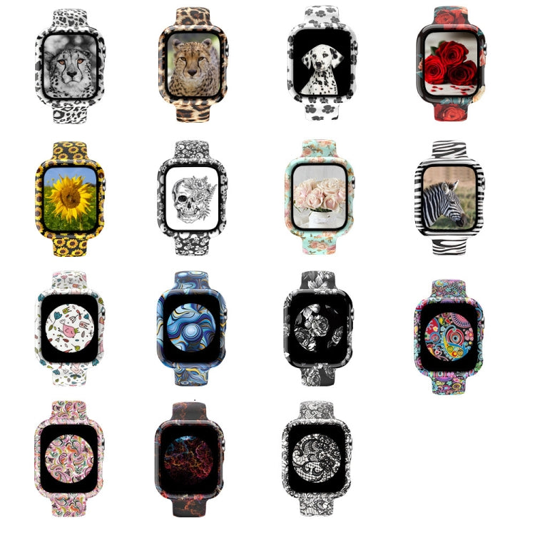 Silicone Printing Integrated Watch Case Watch Band For Apple Watch Series 6 / 5 / 4 / Watch SE 44mm(Black Leopard) by buy2fix