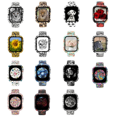 Silicone Printing Integrated Watch Case Watch Band For Apple Watch Series 6 / 5 / 4 / Watch SE 40mm (Black Leopard) by buy2fix