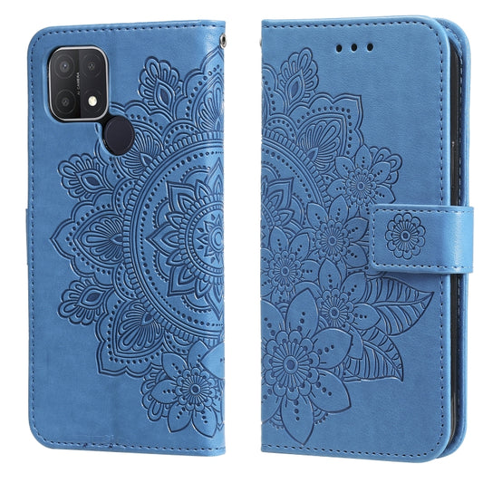 For OPPO A15 / A15s 7-petal Flowers Embossing Pattern Horizontal Flip PU Leather Case with Holder & Card Slots & Wallet & Photo Frame(Blue) by buy2fix