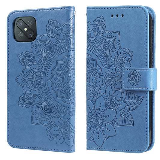 For OPPO A92s / Reno4 Z / A72 5G / A73 5G / A53 5G 7-petal Flowers Embossing Pattern Horizontal Flip PU Leather Case with Holder & Card Slots & Wallet & Photo Frame(Blue) by buy2fix