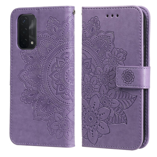 For OPPO A93 5G / A74 5G / A54 5G 7-petal Flowers Embossing Pattern Horizontal Flip PU Leather Case with Holder & Card Slots & Wallet & Photo Frame(Light Purple) by buy2fix