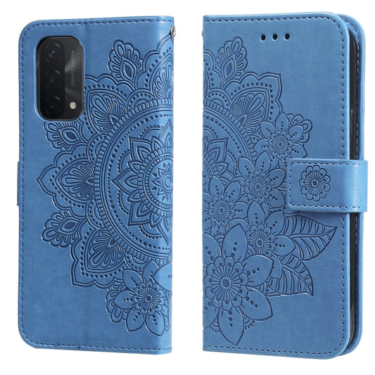 For OPPO A93 5G / A74 5G / A54 5G 7-petal Flowers Embossing Pattern Horizontal Flip PU Leather Case with Holder & Card Slots & Wallet & Photo Frame(Blue) by buy2fix