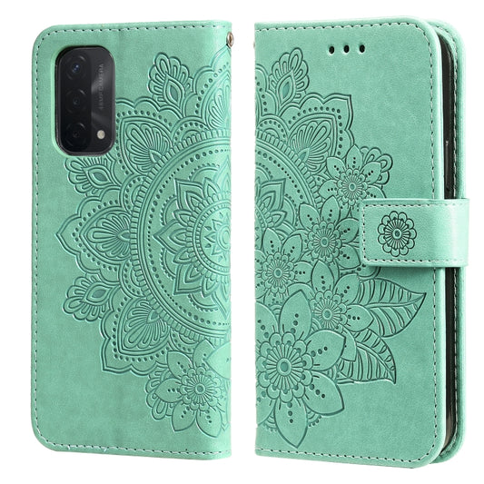 For OPPO A93 5G / A74 5G / A54 5G 7-petal Flowers Embossing Pattern Horizontal Flip PU Leather Case with Holder & Card Slots & Wallet & Photo Frame(Green) by buy2fix