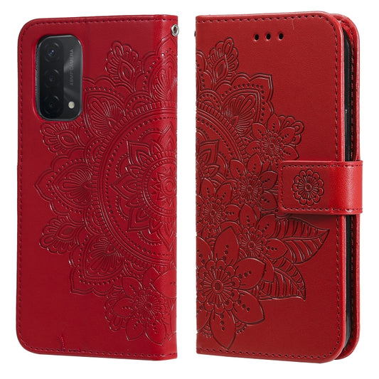 For OPPO A93 5G / A74 5G / A54 5G 7-petal Flowers Embossing Pattern Horizontal Flip PU Leather Case with Holder & Card Slots & Wallet & Photo Frame(Red) by buy2fix