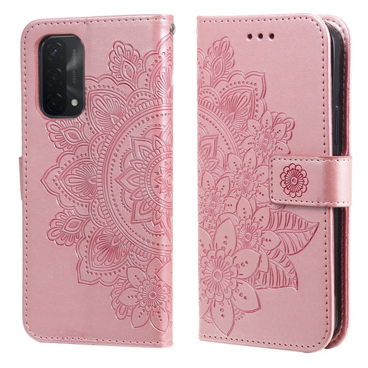 For OPPO A93 5G / A74 5G / A54 5G 7-petal Flowers Embossing Pattern Horizontal Flip PU Leather Case with Holder & Card Slots & Wallet & Photo Frame(Rose Gold) by buy2fix