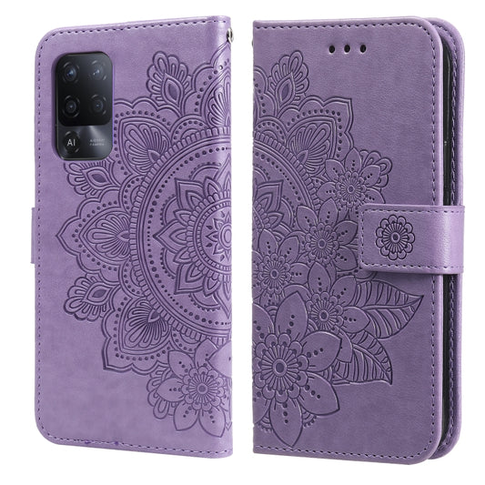 For OPPO A94 5G / F19 Pro+ / Reno5 Z 5G 7-petal Flowers Embossing Pattern Horizontal Flip PU Leather Case with Holder & Card Slots & Wallet & Photo Frame(Light Purple) by buy2fix
