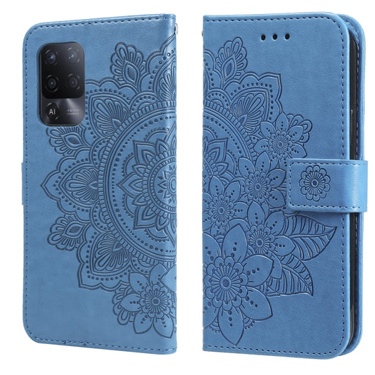 For OPPO A94 5G / F19 Pro+ / Reno5 Z 5G 7-petal Flowers Embossing Pattern Horizontal Flip PU Leather Case with Holder & Card Slots & Wallet & Photo Frame(Blue) by buy2fix