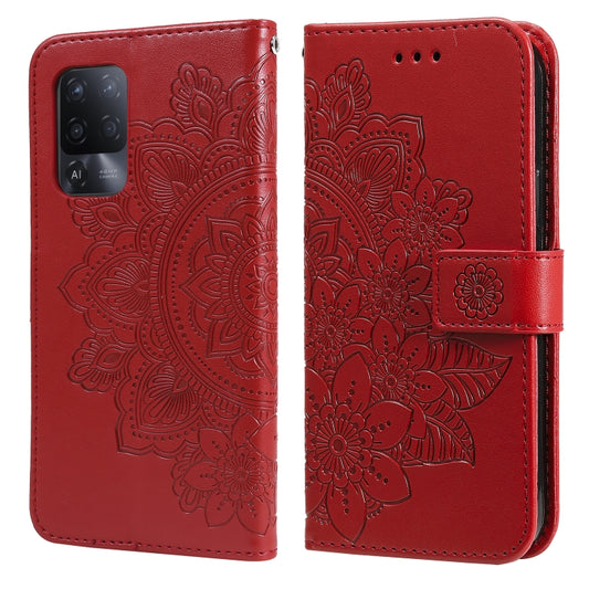 For OPPO A94 5G / F19 Pro+ / Reno5 Z 5G 7-petal Flowers Embossing Pattern Horizontal Flip PU Leather Case with Holder & Card Slots & Wallet & Photo Frame(Red) by buy2fix