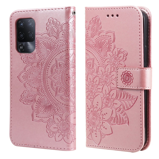 For OPPO A94 5G / F19 Pro+ / Reno5 Z 5G 7-petal Flowers Embossing Pattern Horizontal Flip PU Leather Case with Holder & Card Slots & Wallet & Photo Frame(Rose Gold) by buy2fix