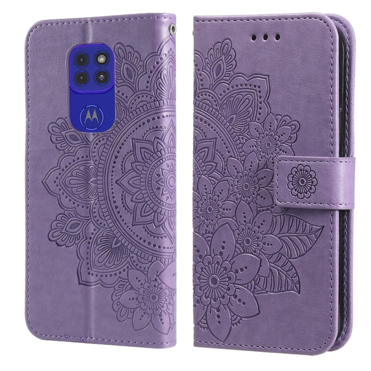 For Motorola Moto G9 Play / E7 Plus 7-petal Flowers Embossing Pattern Horizontal Flip PU Leather Case with Holder & Card Slots & Wallet & Photo Frame(Light Purple)