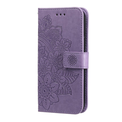 For Samsung Galaxy S21 FE 7-petal Flowers Embossing Pattern Horizontal Flip PU Leather Case with Holder & Card Slots & Wallet & Photo Frame(Light Purple) by buy2fix