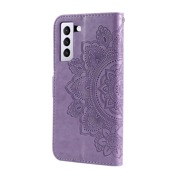For Samsung Galaxy S21 FE 7-petal Flowers Embossing Pattern Horizontal Flip PU Leather Case with Holder & Card Slots & Wallet & Photo Frame(Light Purple) by buy2fix
