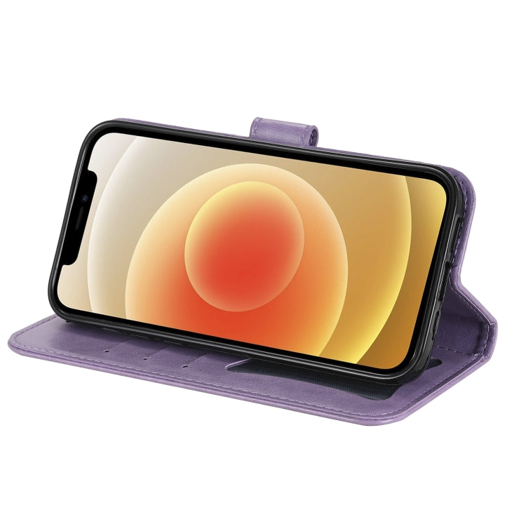 For Samsung Galaxy S21 FE 7-petal Flowers Embossing Pattern Horizontal Flip PU Leather Case with Holder & Card Slots & Wallet & Photo Frame(Light Purple) by buy2fix