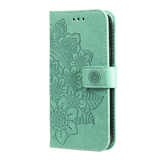 For Samsung Galaxy S21 FE 7-petal Flowers Embossing Pattern Horizontal Flip PU Leather Case with Holder & Card Slots & Wallet & Photo Frame(Green) by buy2fix