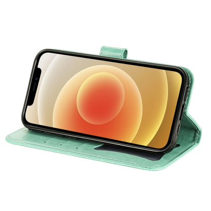 For Samsung Galaxy S21 FE 7-petal Flowers Embossing Pattern Horizontal Flip PU Leather Case with Holder & Card Slots & Wallet & Photo Frame(Green) by buy2fix