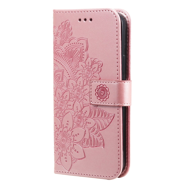 For Samsung Galaxy S21 FE 7-petal Flowers Embossing Pattern Horizontal Flip PU Leather Case with Holder & Card Slots & Wallet & Photo Frame(Rose Gold) by buy2fix