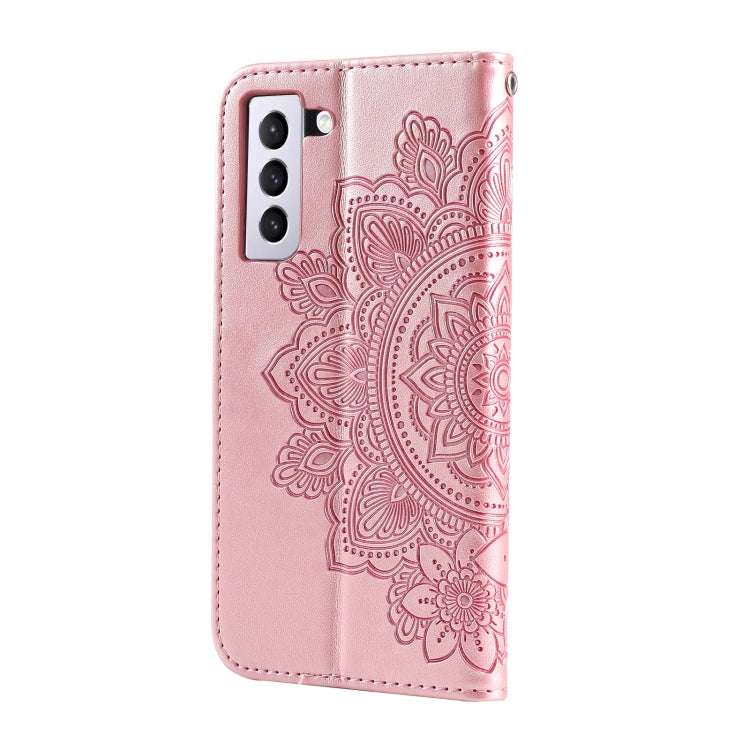 For Samsung Galaxy S21 FE 7-petal Flowers Embossing Pattern Horizontal Flip PU Leather Case with Holder & Card Slots & Wallet & Photo Frame(Rose Gold) by buy2fix