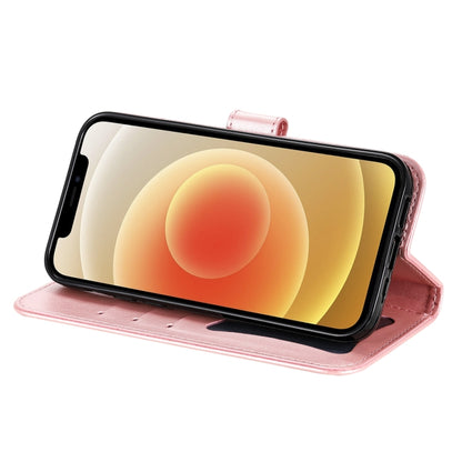 For Samsung Galaxy S21 FE 7-petal Flowers Embossing Pattern Horizontal Flip PU Leather Case with Holder & Card Slots & Wallet & Photo Frame(Rose Gold) by buy2fix