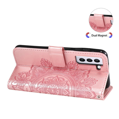 For Samsung Galaxy S21 FE 7-petal Flowers Embossing Pattern Horizontal Flip PU Leather Case with Holder & Card Slots & Wallet & Photo Frame(Rose Gold) by buy2fix