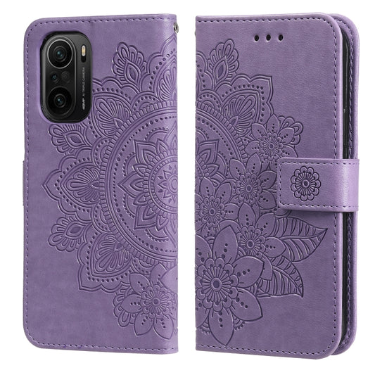 For Xiaomi Redmi K40/K40 Pro/Poco F3/ Mi 11i 7-petal Flowers Embossing Pattern Horizontal Flip PU Leather Case with Holder & Card Slots & Wallet & Photo Frame(Light Purple) - Xiaomi Cases by buy2fix | Online Shopping UK | buy2fix