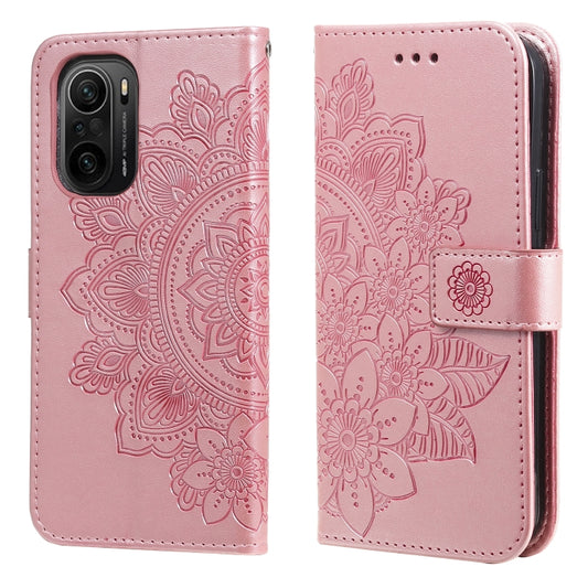 For Xiaomi Redmi K40/K40 Pro/Poco F3/ Mi 11i 7-petal Flowers Embossing Pattern Horizontal Flip PU Leather Case with Holder & Card Slots & Wallet & Photo Frame(Rose Gold) - Xiaomi Cases by buy2fix | Online Shopping UK | buy2fix