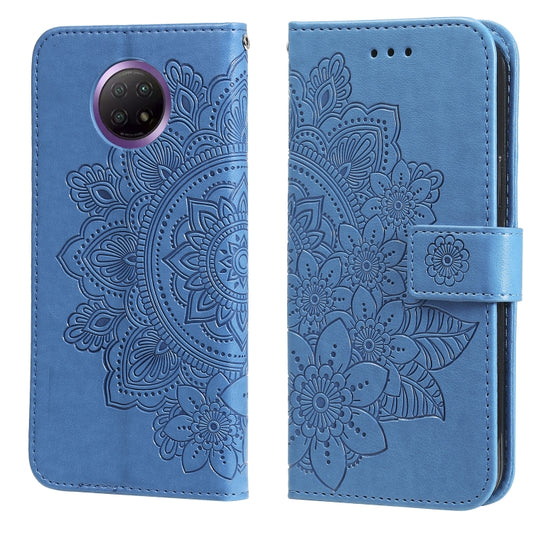 For Xiaomi Redmi Note 9T 5G / Note 9 5G (CN Version) 7-petal Flowers Embossing Pattern Horizontal Flip PU Leather Case with Holder & Card Slots & Wallet & Photo Frame(Blue) - Xiaomi Cases by buy2fix | Online Shopping UK | buy2fix