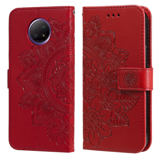 For Xiaomi Redmi Note 9T 5G / Note 9 5G (CN Version) 7-petal Flowers Embossing Pattern Horizontal Flip PU Leather Case with Holder & Card Slots & Wallet & Photo Frame(Red) - Xiaomi Cases by buy2fix | Online Shopping UK | buy2fix
