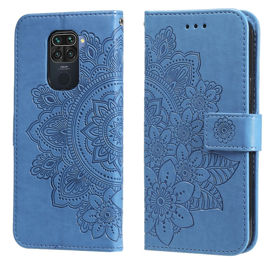 For Xiaomi Redmi Note 9 4G (Foreign Version) / Mi 10X 4G 7-petal Flowers Embossing Pattern Horizontal Flip PU Leather Case with Holder & Card Slots & Wallet & Photo Frame(Blue) - Xiaomi Cases by buy2fix | Online Shopping UK | buy2fix