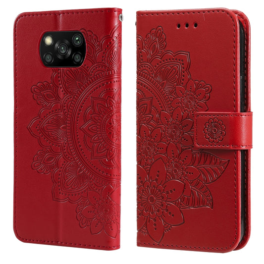 For Xiaomi Poco X3/X3 Pro/X3 NFC 7-petal Flowers Embossing Pattern Horizontal Flip PU Leather Case with Holder & Card Slots & Wallet & Photo Frame(Red) - Xiaomi Cases by buy2fix | Online Shopping UK | buy2fix