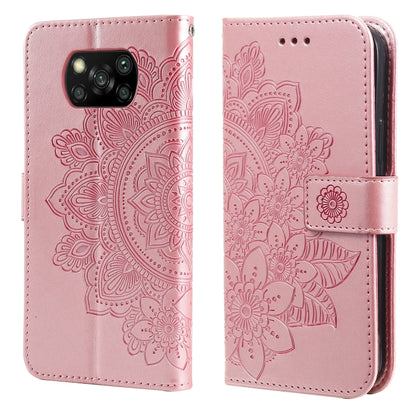 For Xiaomi Poco X3/X3 Pro/X3 NFC 7-petal Flowers Embossing Pattern Horizontal Flip PU Leather Case with Holder & Card Slots & Wallet & Photo Frame(Rose Gold) - Xiaomi Cases by buy2fix | Online Shopping UK | buy2fix