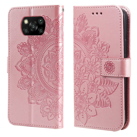 For Xiaomi Poco X3/X3 Pro/X3 NFC 7-petal Flowers Embossing Pattern Horizontal Flip PU Leather Case with Holder & Card Slots & Wallet & Photo Frame(Rose Gold) - Xiaomi Cases by buy2fix | Online Shopping UK | buy2fix