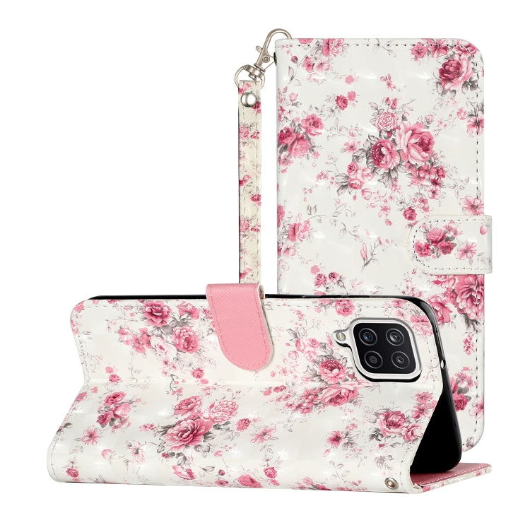 For Samsung Galaxy A22 4G 3D Pattern Horizontal Flip PU Leather Case with Holder & Card Slots & Wallet(Rose Flower) by buy2fix