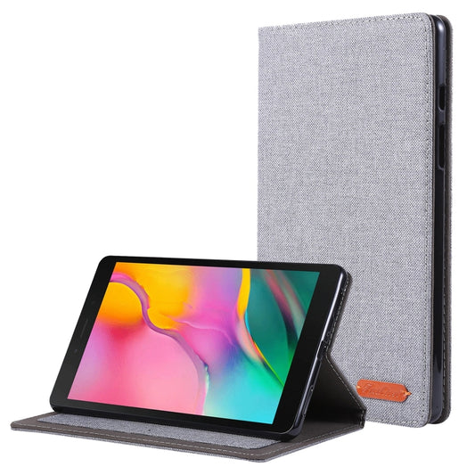 For Samsung Galaxy Tab A7 Lite 8.7 T220 / T225 Horizontal Flip TPU + Fabric PU Leather Protective Case with Name Card Clip(Grey) - Tab A7 Lite T220 / T225 by buy2fix | Online Shopping UK | buy2fix