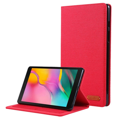 For Samsung Galaxy Tab A7 Lite 8.7 T220 / T225 Horizontal Flip TPU + Fabric PU Leather Protective Case with Name Card Clip(Red) - Tab A7 Lite T220 / T225 by buy2fix | Online Shopping UK | buy2fix